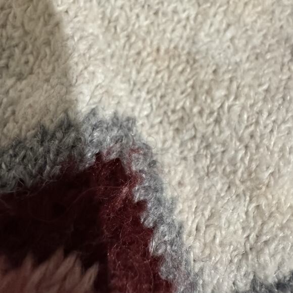 Loft Cozy Sweater Fair Isle Cottage Cotton Wool Blend Oatmeal Pink Burgundy READ - Picture 3 of 9